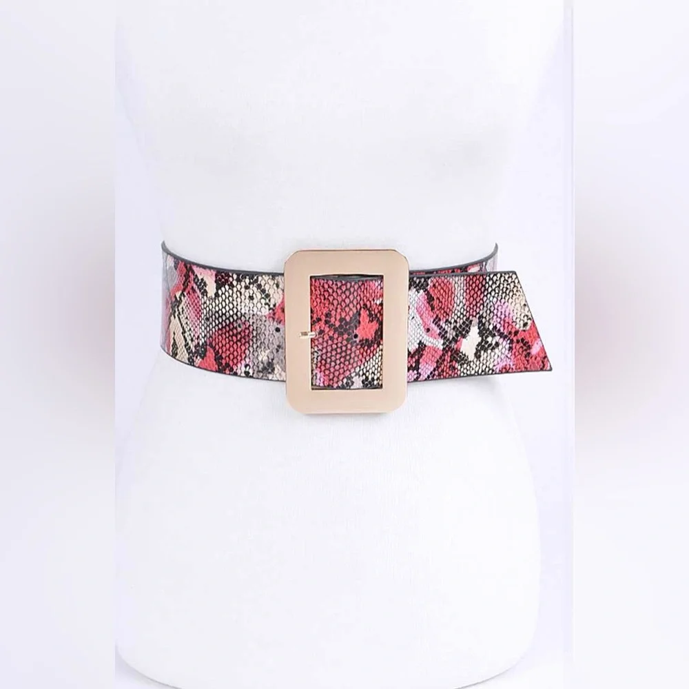 Red Vegan Snakeskin Animal Print Waist Belt